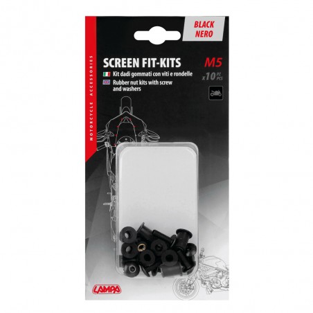 91651 Screen Fit-Kits, rubber nut kits with screw and washers (5 MA) - 10 pcs - Black