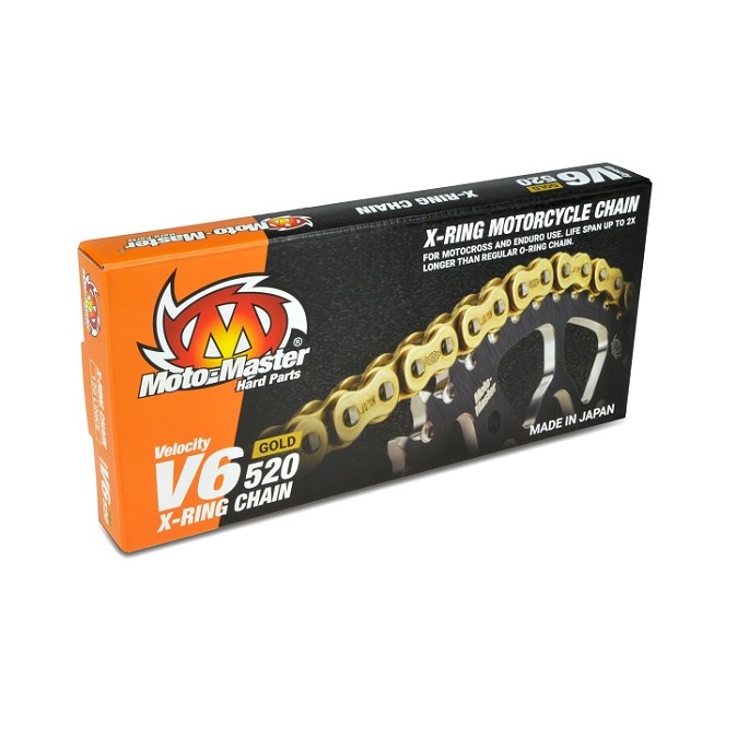 MOTO-MASTER ŁAŃCUCH V6-520G X-RING GOLD CHAIN ŁAŃCUCH KOLOR ZŁOTY (120 OGNIW, ZAPINKA W ZESTAWIE)