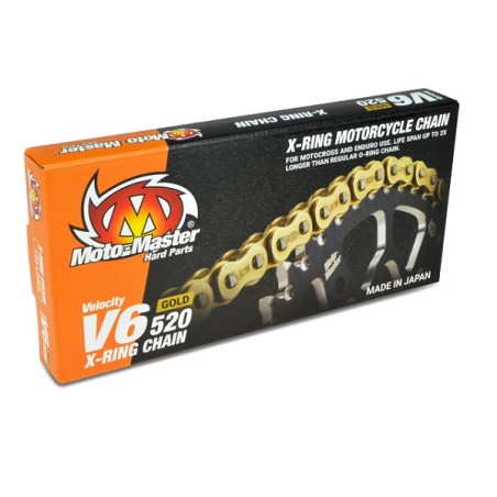 MOTO-MASTER ŁAŃCUCH V6-520G X-RING GOLD CHAIN ŁAŃCUCH KOLOR ZŁOTY (120 OGNIW, ZAPINKA W ZESTAWIE)