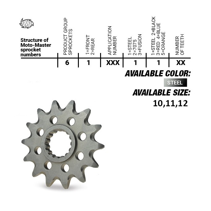 MOTO-MASTER ZĘBATKA PRZEDNIA 2240 10 (224010) KTM SX 50/SX 50 MINI '02- , SX-E5 E-BIKE '19-, GASGAS MC 50 MC-E E-BIKE 21-, HU