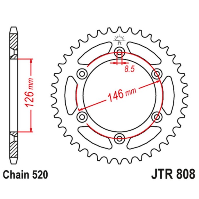 JT ZĘBATKA TYLNA 808 47 ALUMINIOWA RACELITE SUZUKI RM/RMZ DR/DRZ (80847JTA) (ŁAŃC520) KOLOR CZARNY