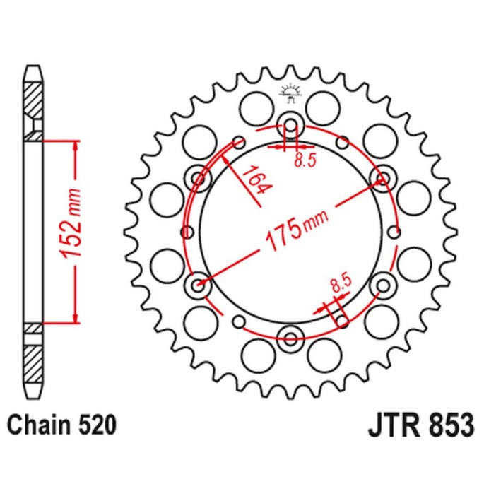 JT ZĘBATKA TYLNA 856 41 ALUMINIOWA RACELITE YAMAHA YZ/YZF '88-'98 (85641JTA) (ŁAŃC. 520) KOLOR CZARNY