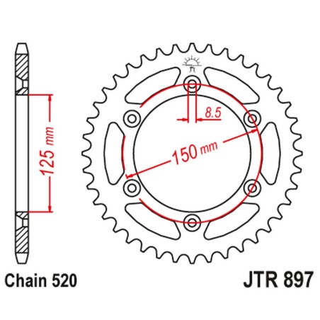 JT ZĘBATKA TYLNA 899 51 ALUMINIOWA RACELITE KTM SX/EXC/LC4 (91-21) (89951JTA) (ŁAŃC. 520) KOLOR NIEBIESKI