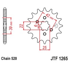 JT ZĘBATKA PRZEDNIA 265 13 HONDA XL 250S '78-'81, XL 250K '76-'77 (26513JT) (ŁAŃC. 520)