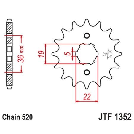 JT ZĘBATKA PRZEDNIA 337 13 HONDA TRX 250/300 '87-09', CR 250 '82-85', CR500 '84-85' (33713JT) (ŁAŃC. 520)