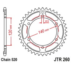 JT ZĘBATKA TYLNA 260 38 HONDA XL250 R '84-87' (ND11) (26038JT) (ŁAŃC.520)