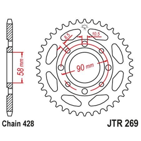 JT ZĘBATKA TYLNA 269 34 HONDA CG 125 '02-'05, CM 125 '82-'97, CB 125T '82-'88, DAELIM VC 125 '96-'99 (26934JT) (ŁAŃC.