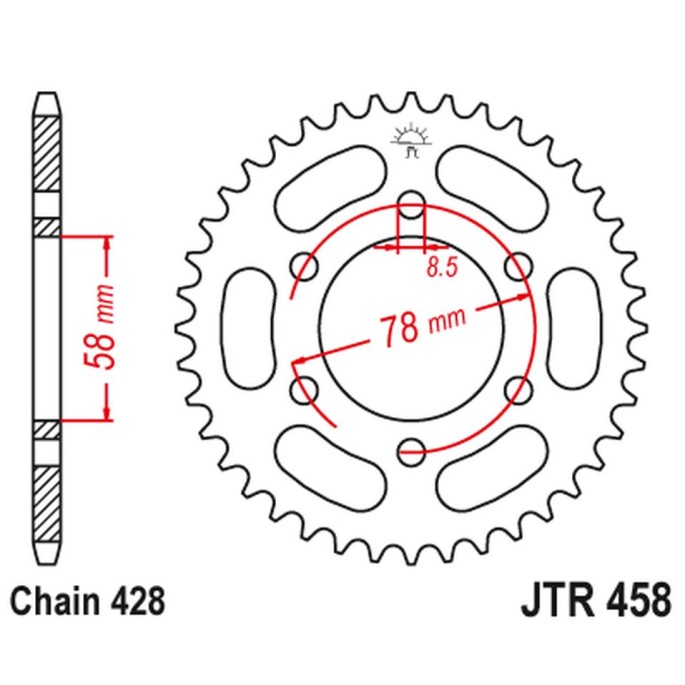 JT ZĘBATKA TYLNA 826 36 KAWASAKI KH 100 '93-94', KH 125 '83-94' (6 OTWOTÓW) (82636JT) (ŁAŃC.428)