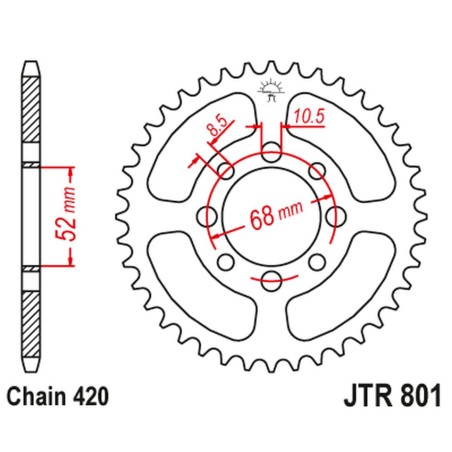 JT ZĘBATKA TYLNA 801 49 SUZUKI GT 50 '77-80, ZR 50 '82-, APX 50 '84-89, TS 50 '79-83, TSX 50 '92-96, KAWASAKI AE 50 '82-8