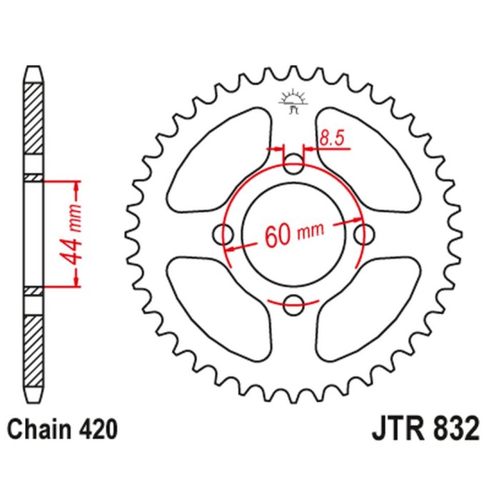 JT ZĘBATKA TYLNA 832 50 YAMAHA DT 50/TY 50 '78-81, DT 50R '97-98, DT 50MX '88-, (83250JT) (ŁAŃC. 420)