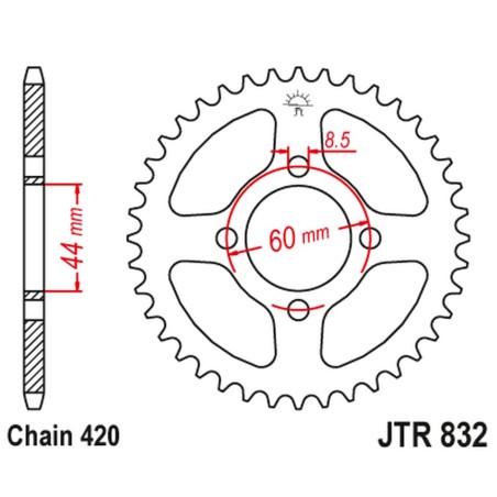 JT ZĘBATKA TYLNA 832 50 YAMAHA DT 50/TY 50 '78-81, DT 50R '97-98, DT 50MX '88-, (83250JT) (ŁAŃC. 420)