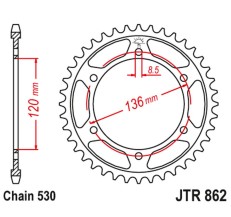 JT ZĘBATKA TYLNA 864 46 YAMAHA FZ 600 '86-88 (STD.46) XJ 600 '86-88, YX 600 RADIAN '88-90 (STD.+1) (86246JT) (ŁAŃC. 530)