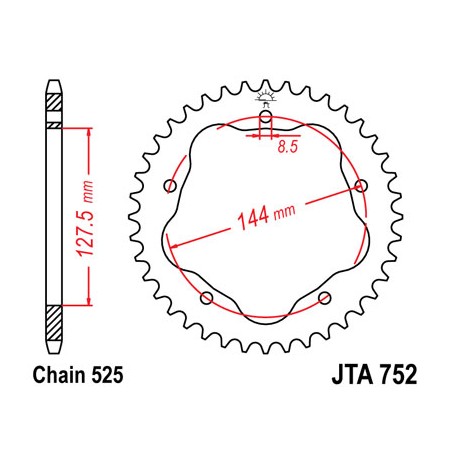 JT ZĘBATKA TYLNA 4320 42 ALUMINIOWA DUCATI 848/916/996/1000/1100 (POTRZEBNY ADAPTER JTA750B) (432042JTA) (ŁAŃC. 525) KOLOR CZ