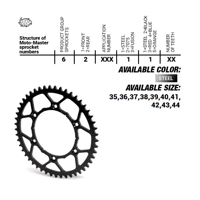 MOTO-MASTER ZĘBATKA TYLNA STALOWA ULTRALIGHT 4395 42 (439542) KTM SX 50/SX 50 MINI '04-'13 (ŁAŃC. 415) KOLOR CZARNY