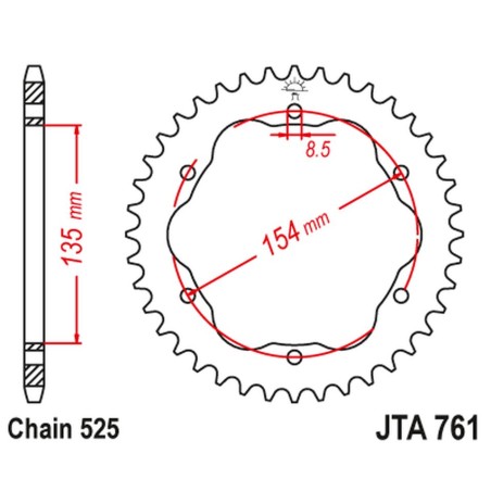 JT ZĘBATKA TYLNA ALUMINIOWA (ERGAL) DUCATI 1098/R /S '07-'09, STREETFIGHTER 1099 '09-'13, 1198R/S '09-'11, 1199 PANIGALE 